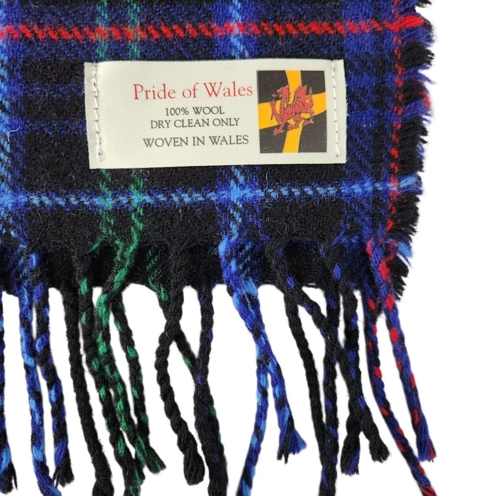 PRIDE OF WALES navy tartan plaid wool scarf one size